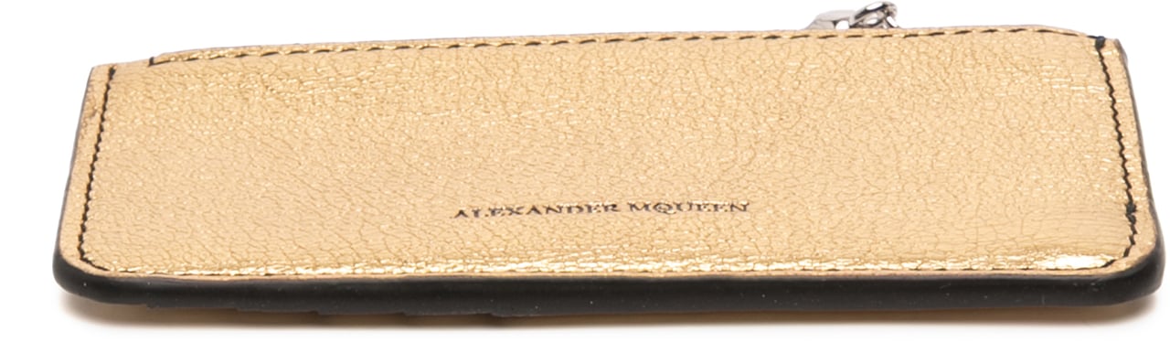 Alexander McQueen Metallic Leather Skull Charm Zip Card Holder Goud