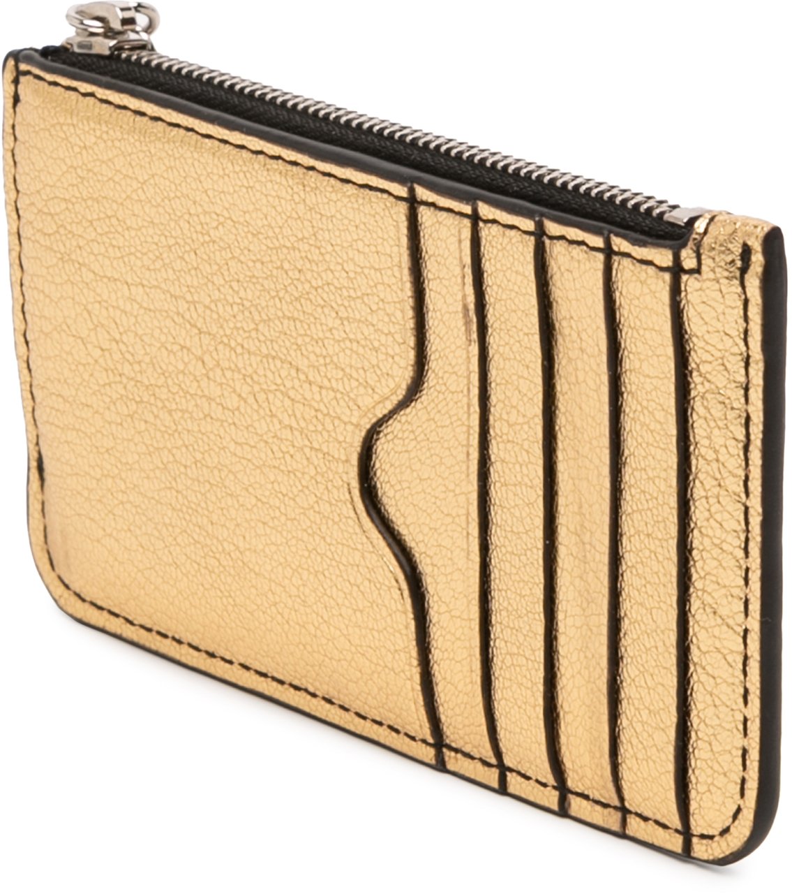 Alexander McQueen Metallic Leather Skull Charm Zip Card Holder Goud