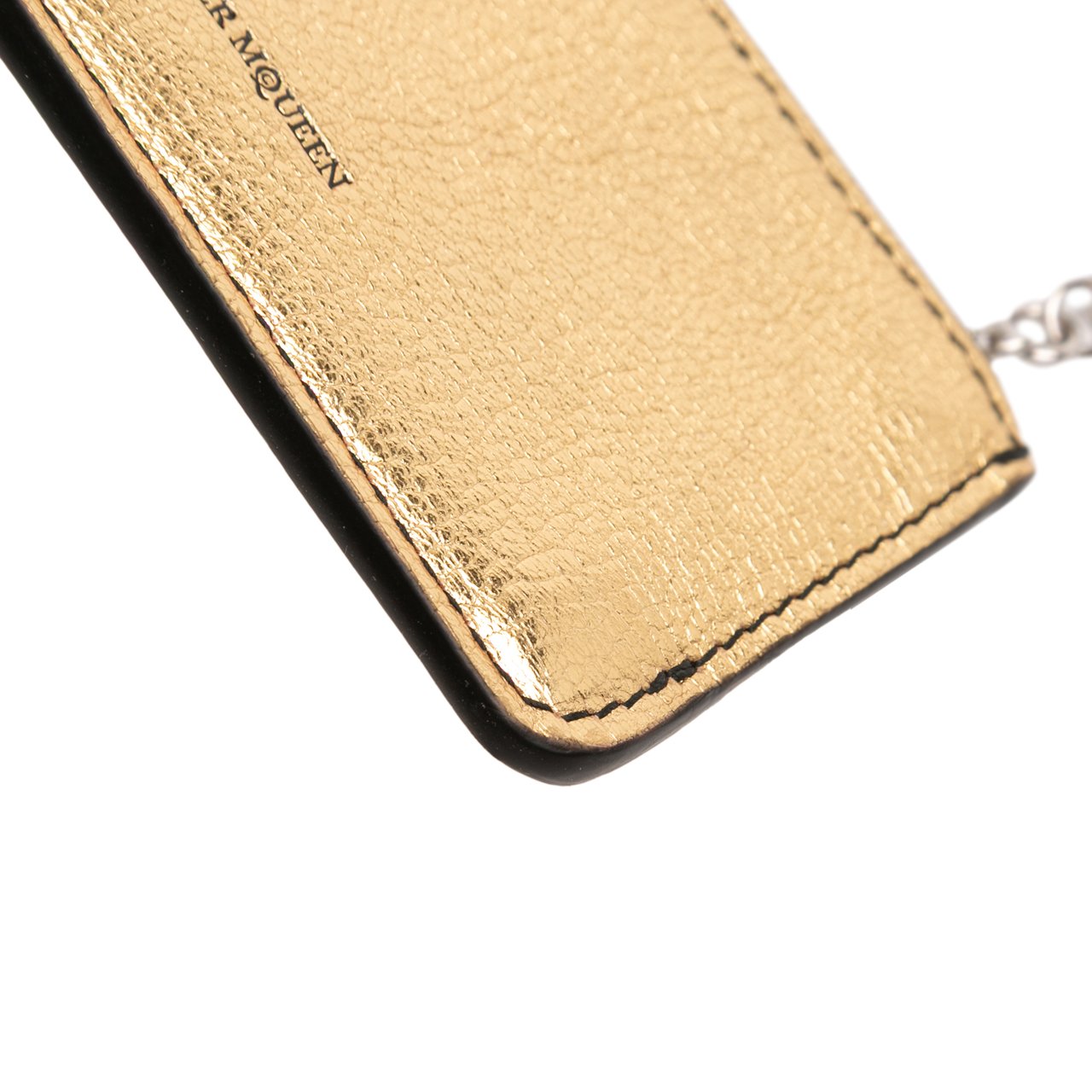 Alexander McQueen Metallic Leather Skull Charm Zip Card Holder Goud