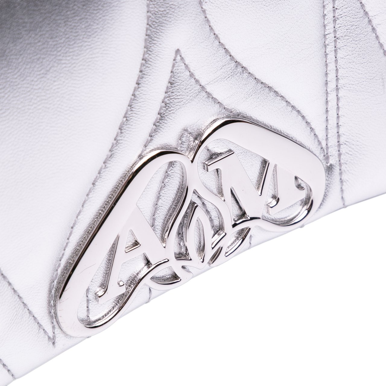 Alexander McQueen Mini Lambskin The Seal Chain Crossbody Zilver