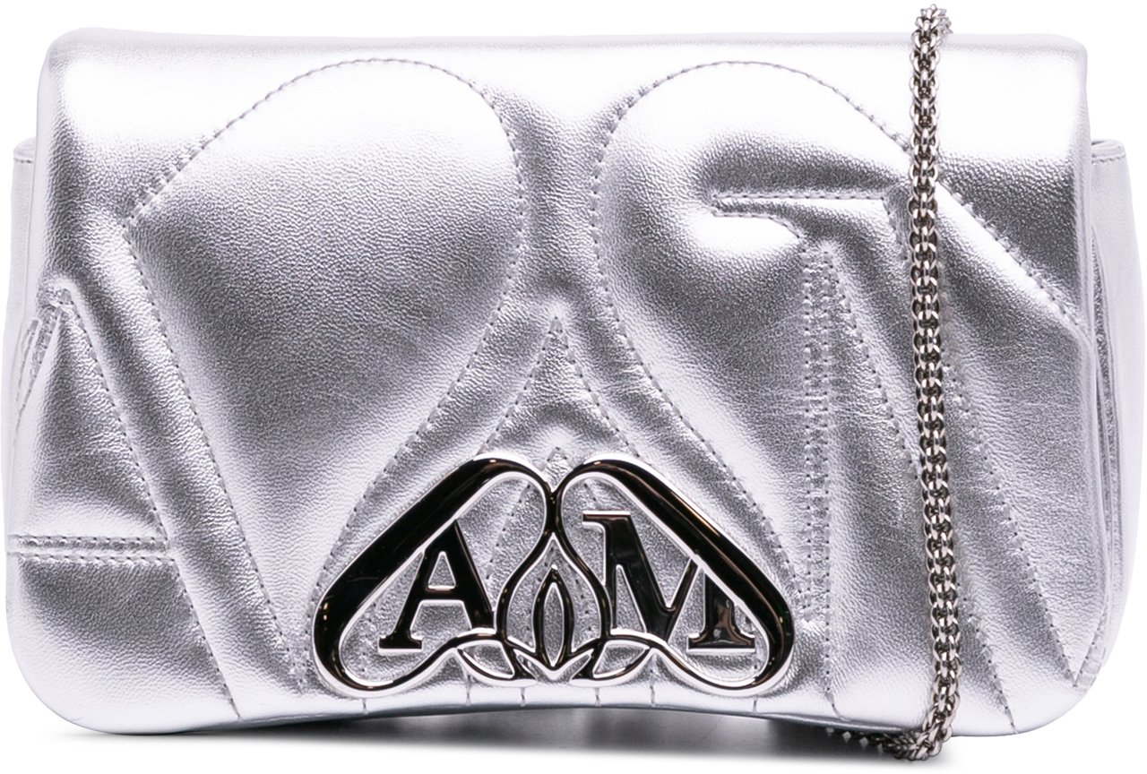 Alexander McQueen Mini Lambskin The Seal Chain Crossbody Zilver