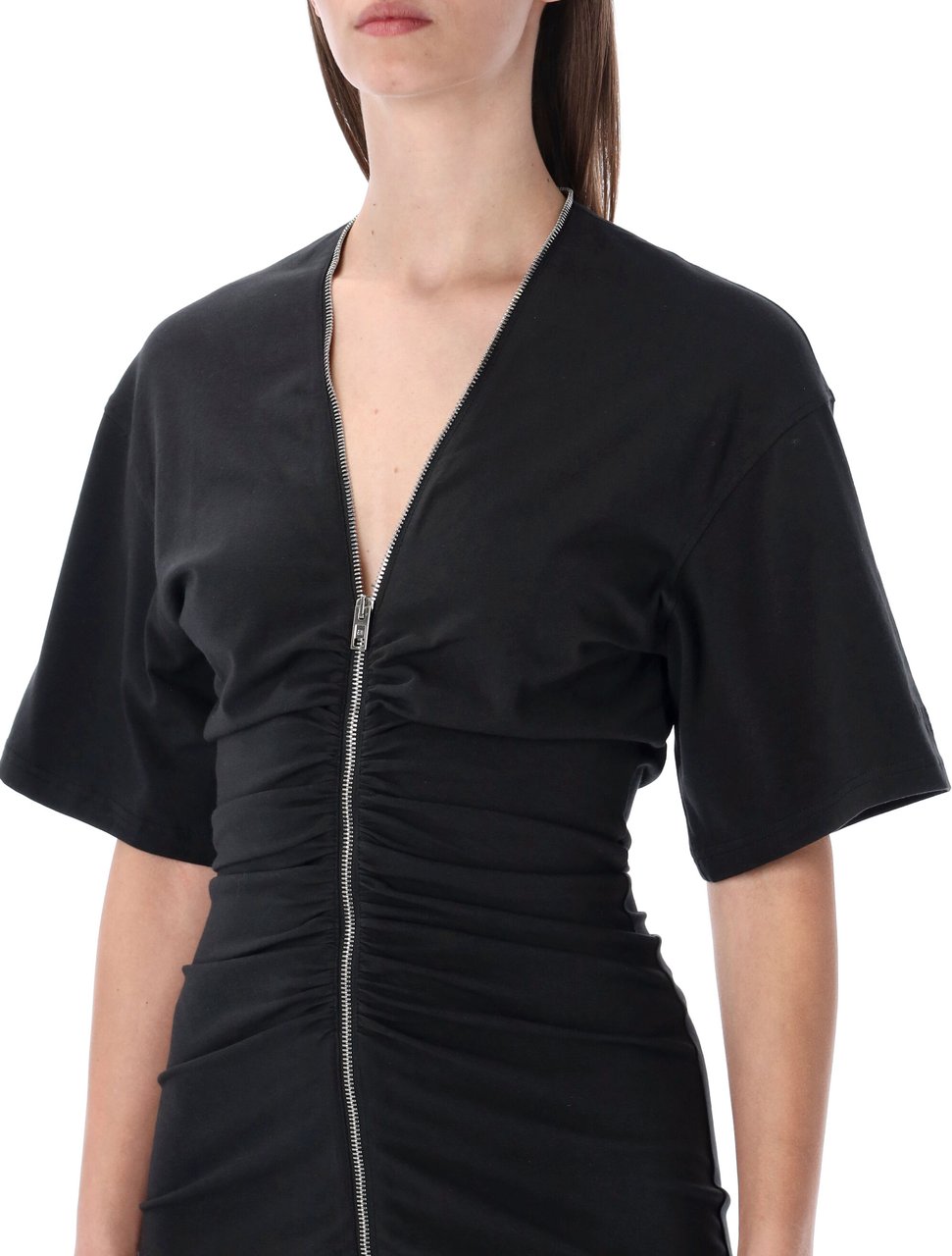 Alexander Wang Gathrred Tshirt Dress Zip Nero Zwart