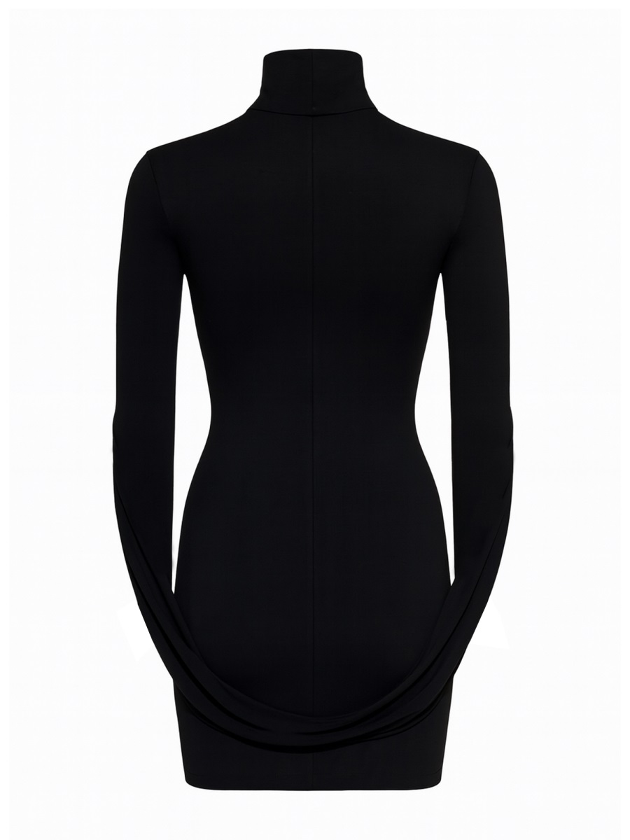 Alexander Wang Mini Draped Turtleneck Long Sleeve Dress Zwart