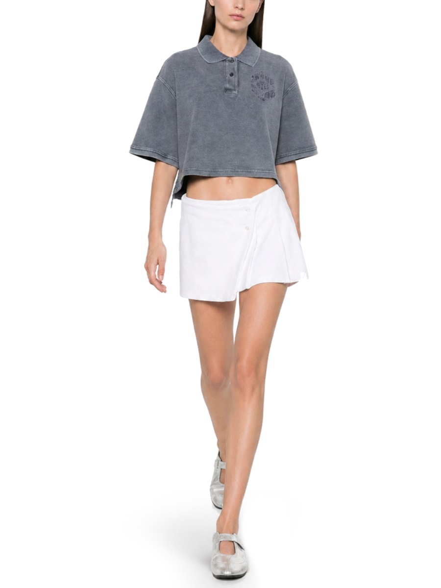 Alexander Wang Oversized Layered Hem Logo Polo Shirt Grijs