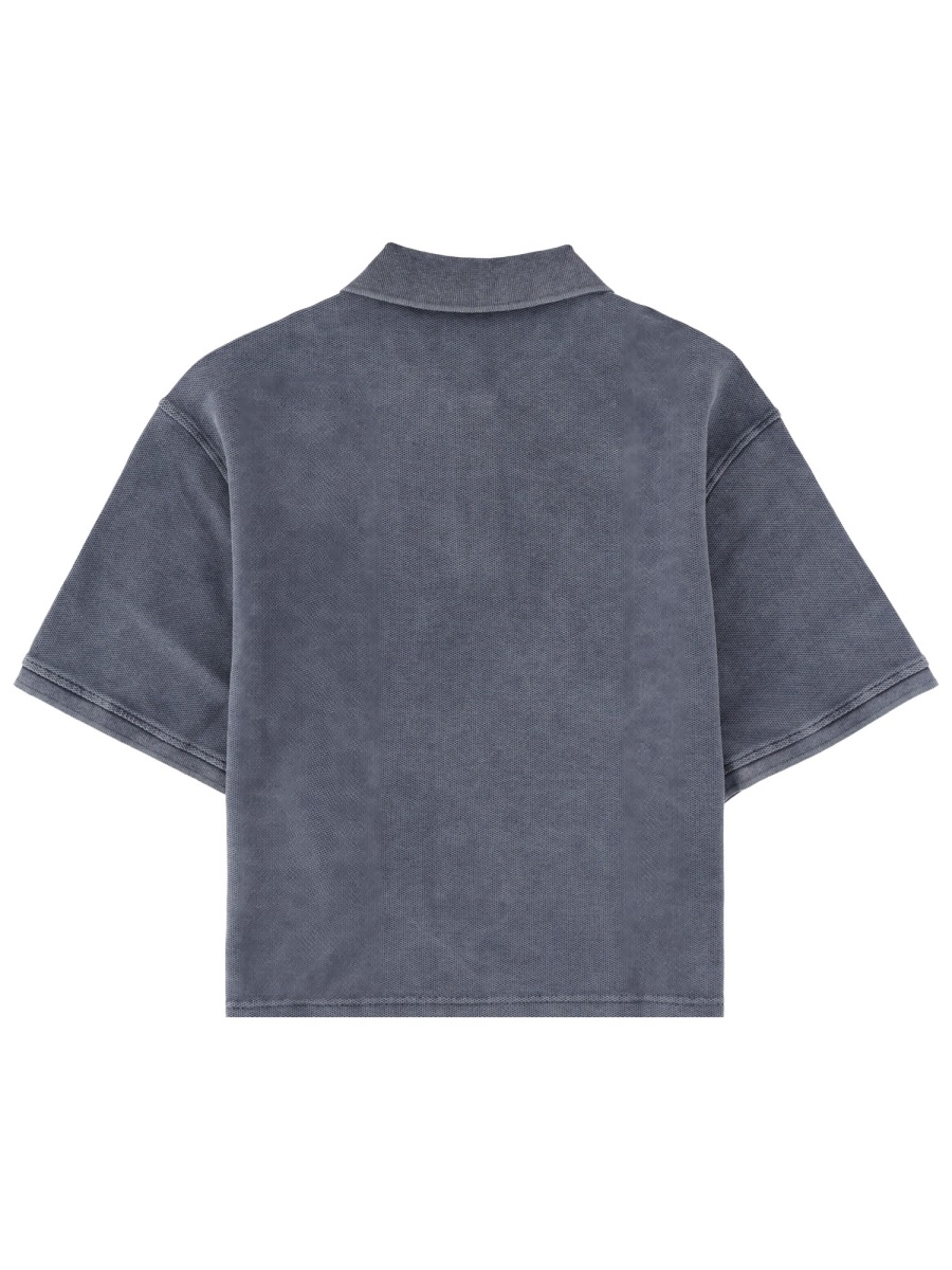 Alexander Wang Oversized Layered Hem Logo Polo Shirt Grijs