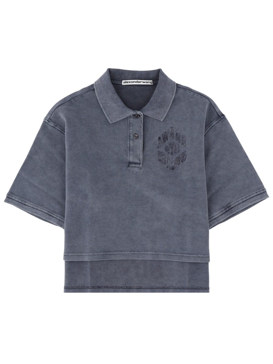 Alexander Wang Oversized Layered Hem Logo Polo Shirt Grijs