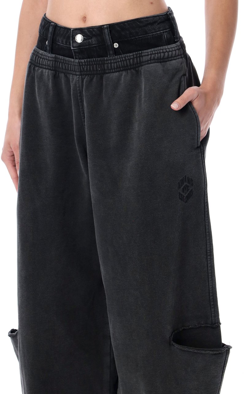 Alexander Wang Pre-Styled Slashed Sweatpant W/ Denim Wa Washed Black/Grey Donkergrijs