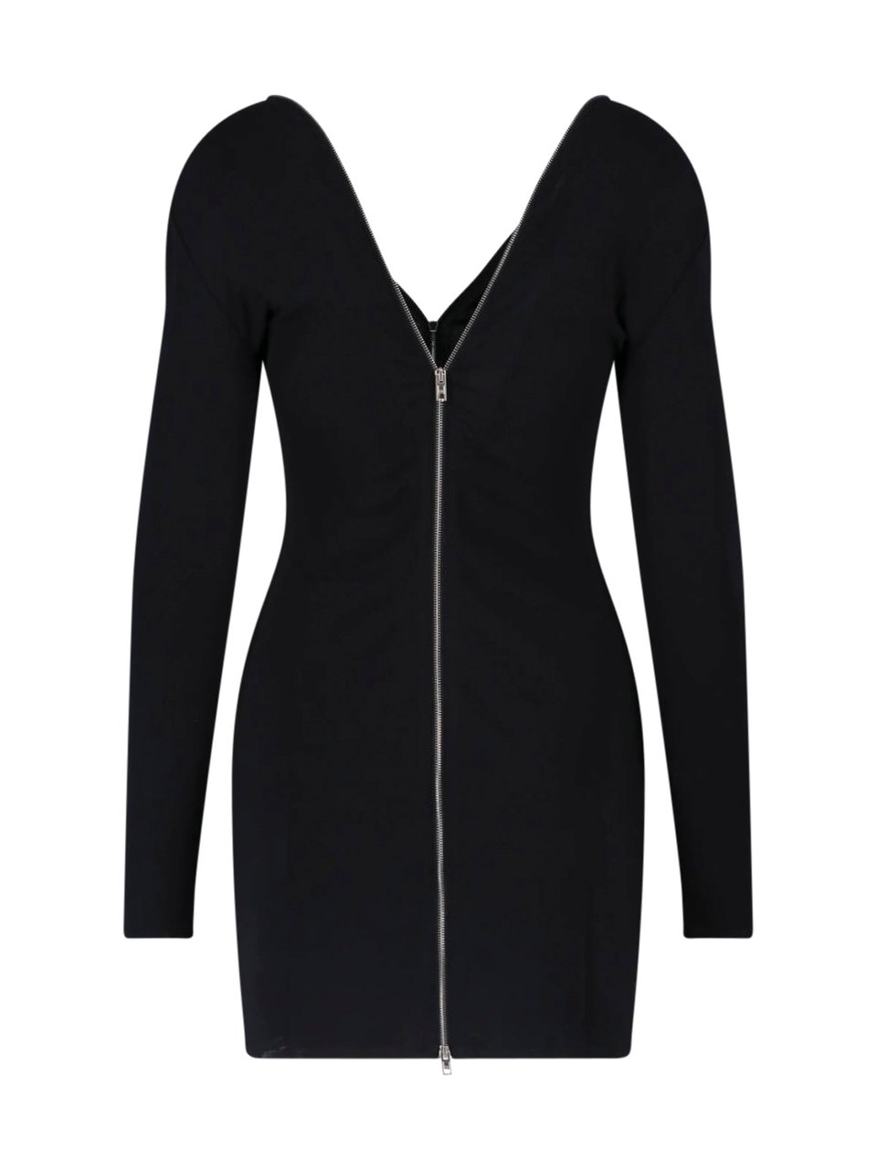 Alexander Wang Black Continuous Zipper V-Neck Mini Dress Zwart
