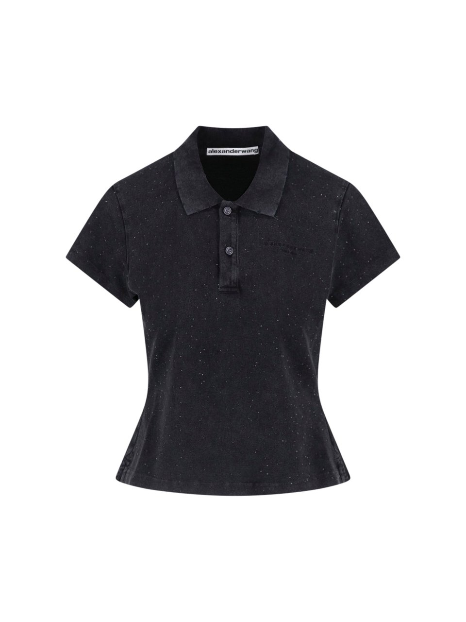 Alexander Wang Black Strass Cotton Polo Shirt Zwart