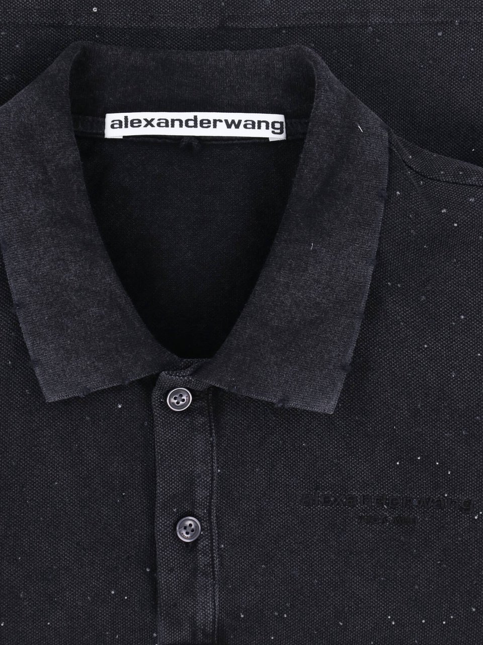 Alexander Wang Black Strass Cotton Polo Shirt Zwart
