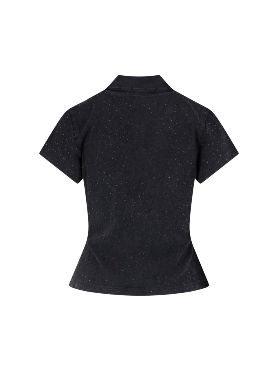 Alexander Wang Black Strass Cotton Polo Shirt Zwart