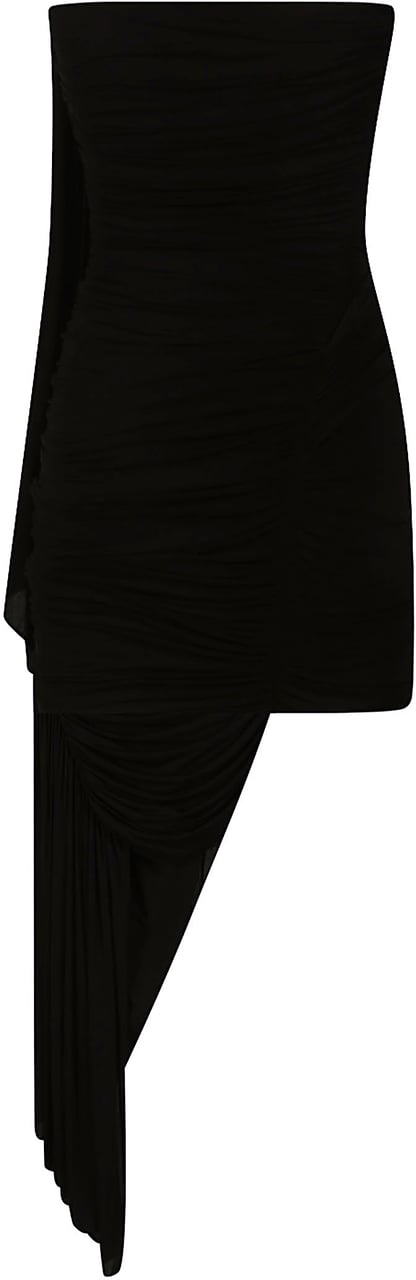 Alexander Wang Asymmetric Ruched Strapless Mini Dress Black Zwart