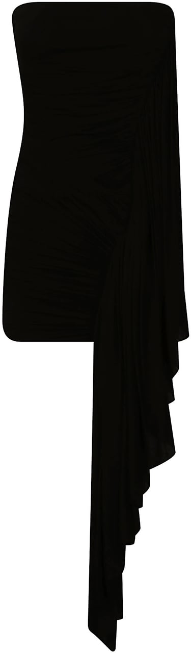 Alexander Wang Asymmetric Ruched Strapless Mini Dress Black Zwart