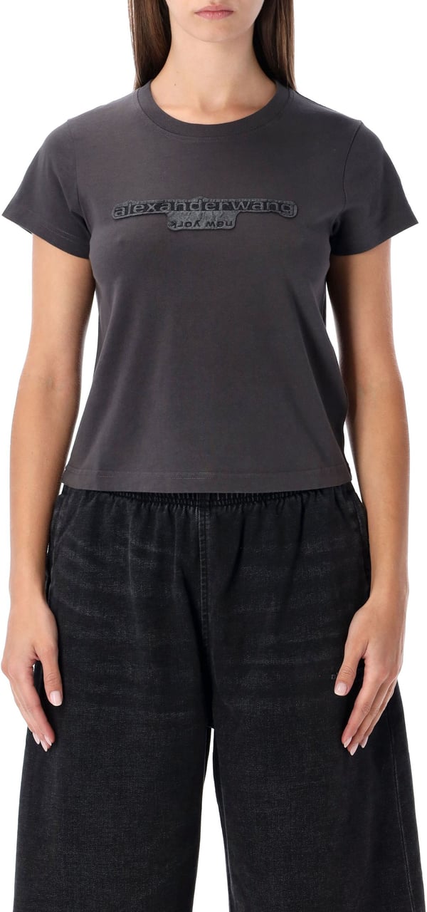 Alexander Wang Reverse Embroidery Logo Shrunken Tee Washed Black Bean Zwart
