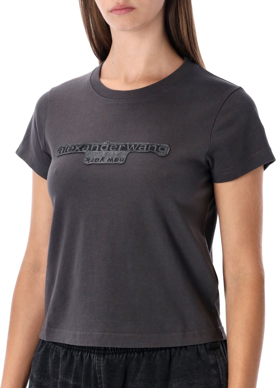 Alexander Wang Reverse Embroidery Logo Shrunken Tee Washed Black Bean Zwart