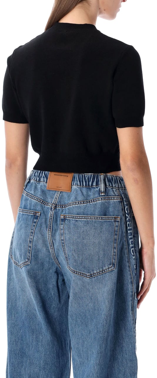 Alexander Wang Embossed Logo Ribbed Ss Tee Nero Zwart