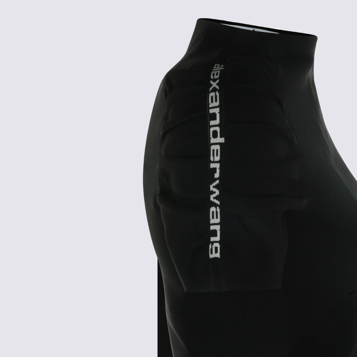 Alexander Wang Fitted Black Top With High Neckline And Ruched Sleeves Zwart