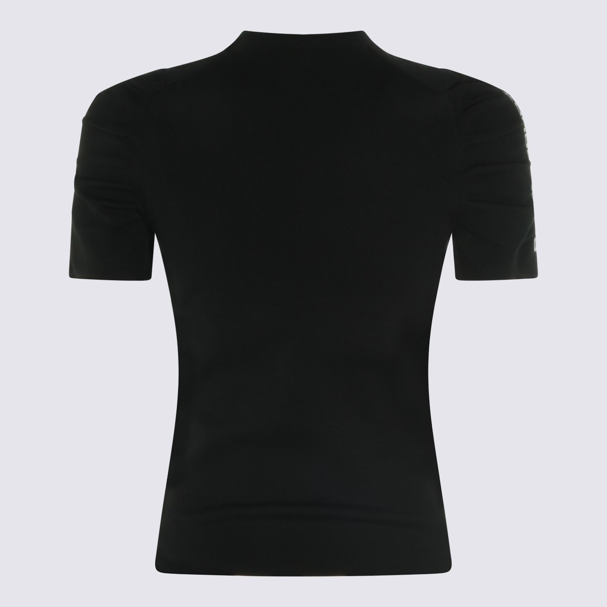 Alexander Wang Fitted Black Top With High Neckline And Ruched Sleeves Zwart
