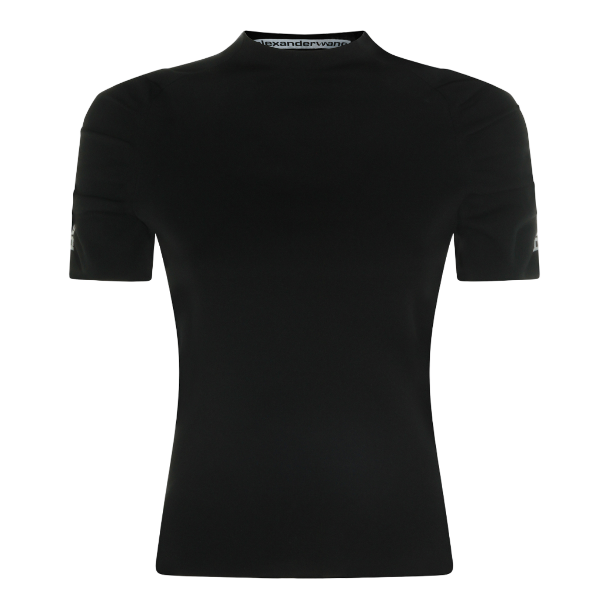 Alexander Wang Fitted Black Top With High Neckline And Ruched Sleeves Zwart