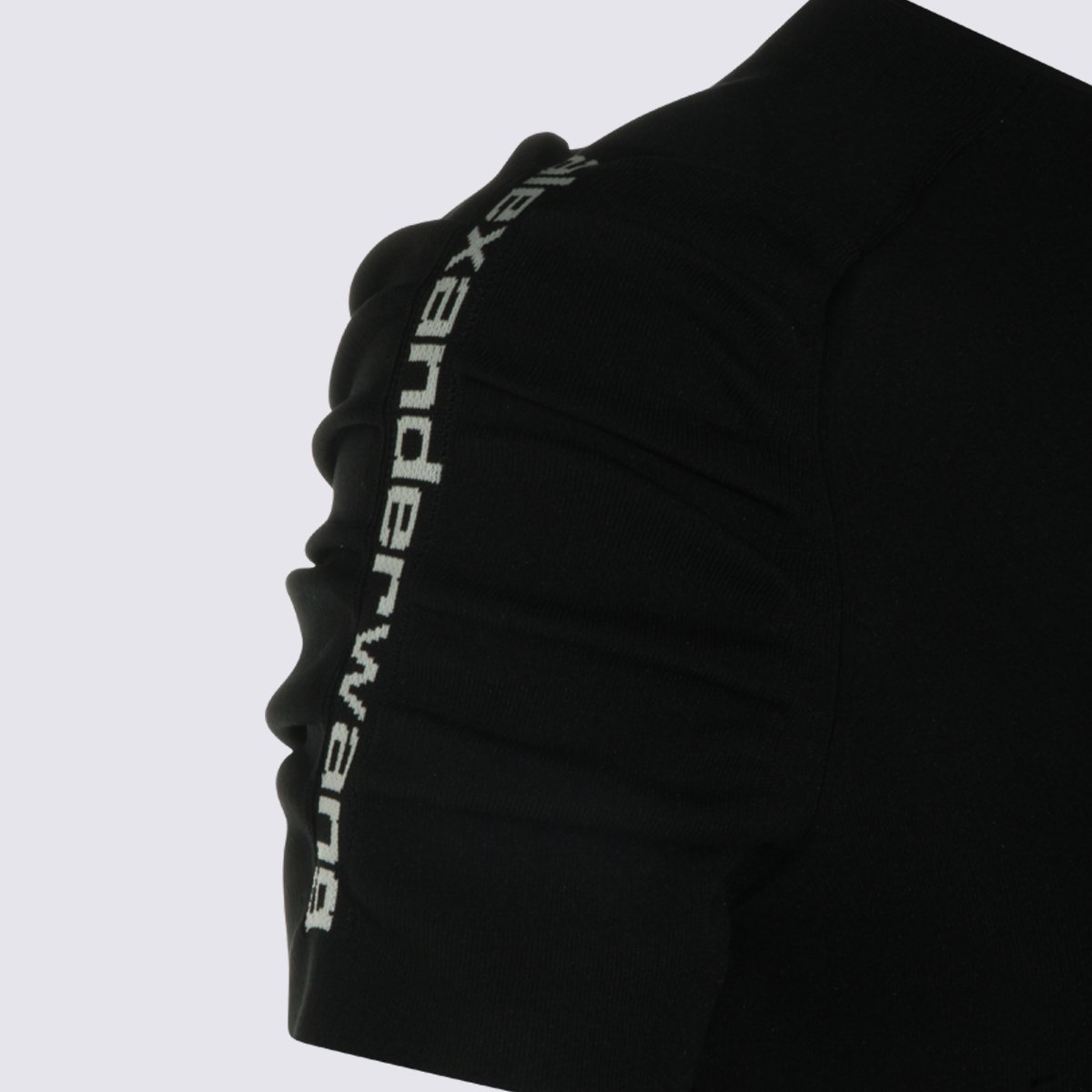Alexander Wang Fitted Black Mini Dress With Ruched Sleeves And High Neckline Zwart