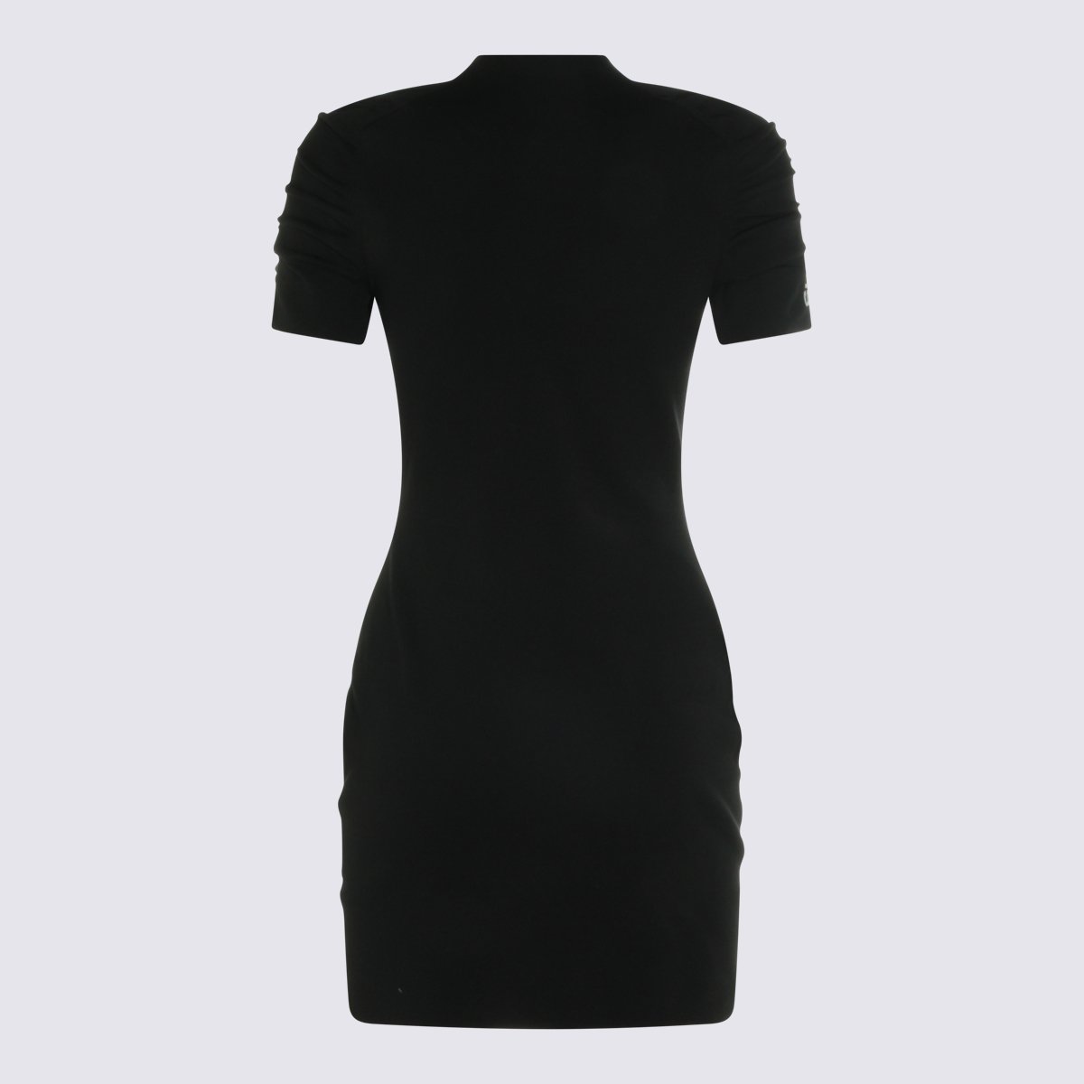 Alexander Wang Fitted Black Mini Dress With Ruched Sleeves And High Neckline Zwart