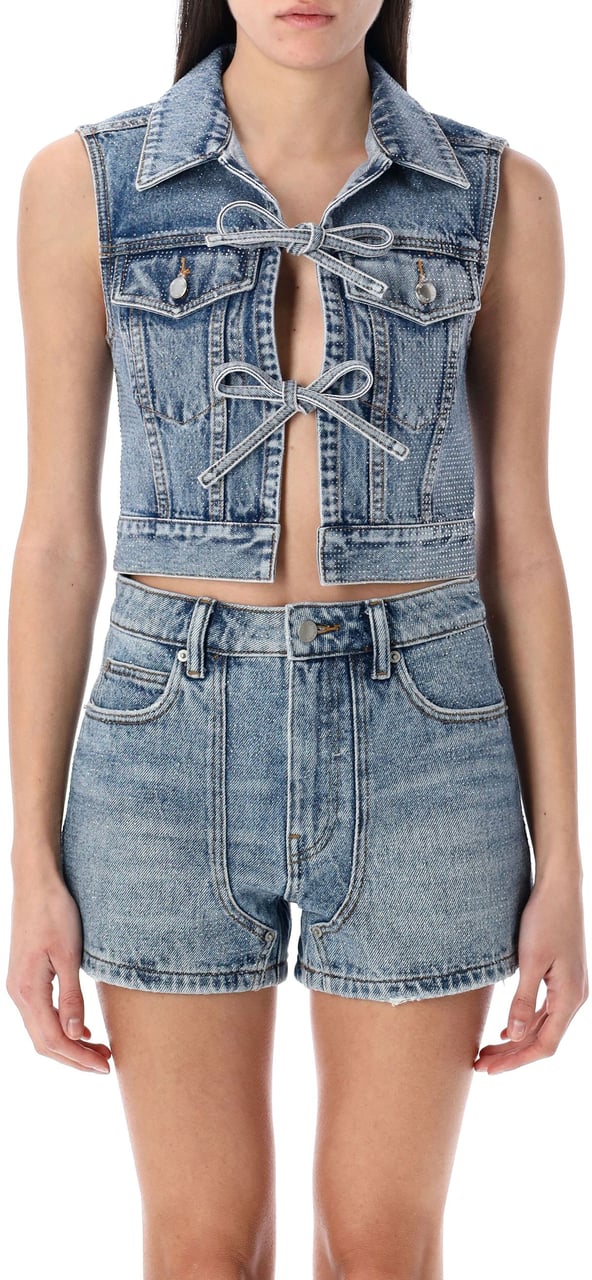 Alexander Wang Denim Vest Crystal Vintage Light Indigo Blauw