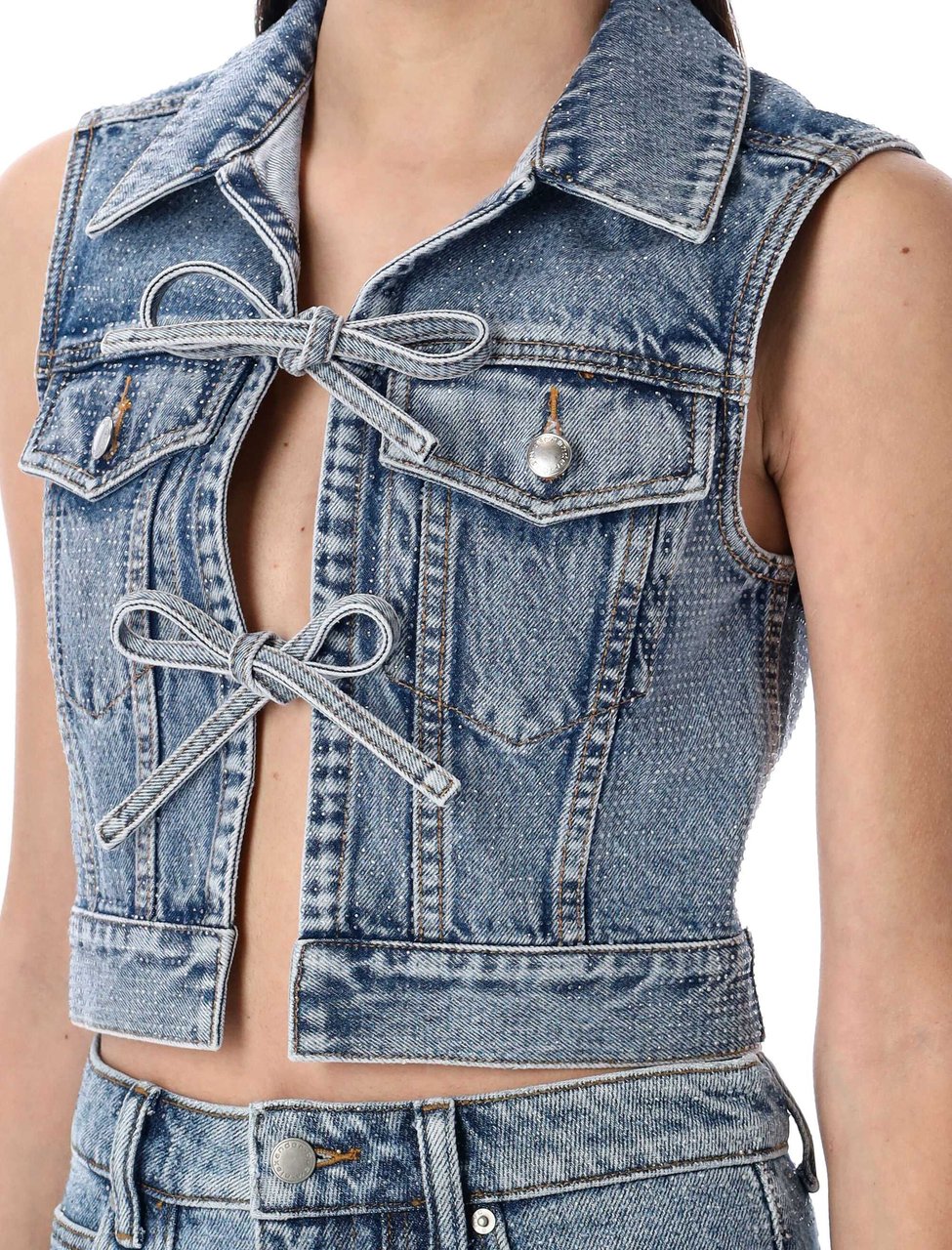 Alexander Wang Denim Vest Crystal Vintage Light Indigo Blauw