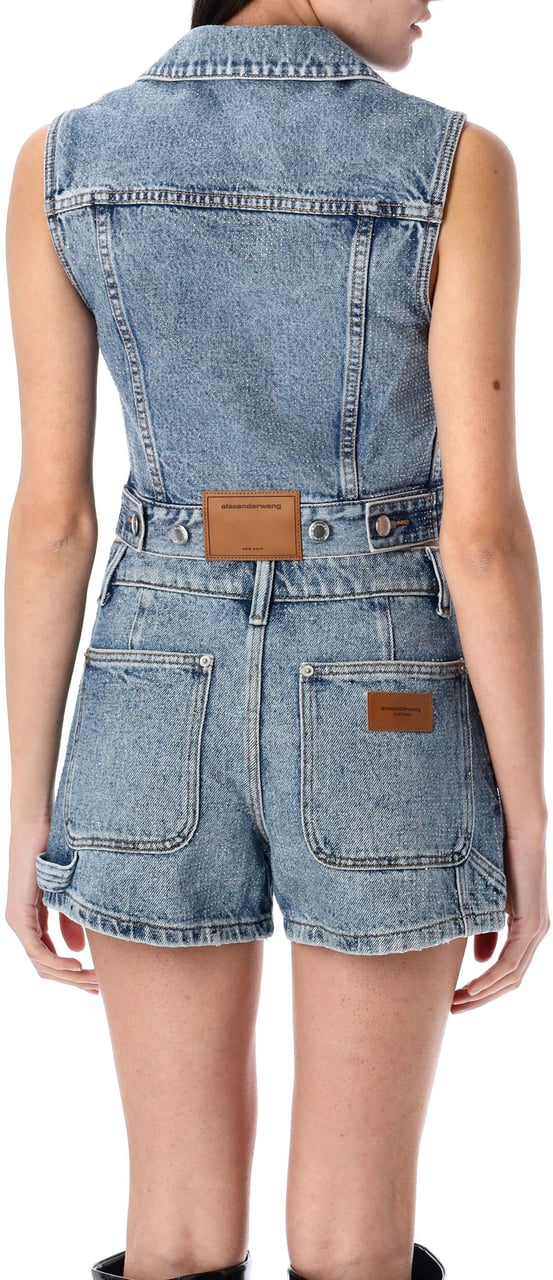 Alexander Wang Denim Vest Crystal Vintage Light Indigo Blauw