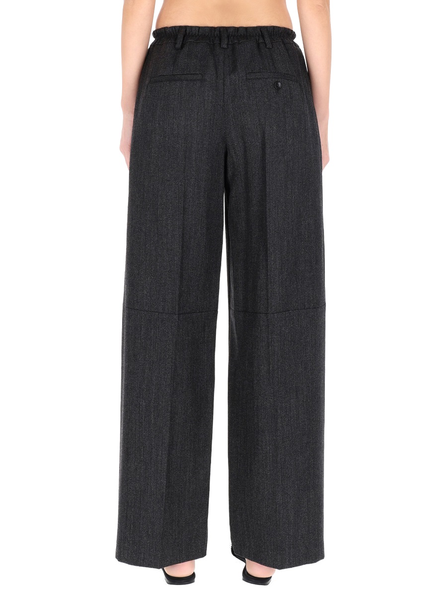 Alexander Wang Neutrals Tailored High-Waisted Textured Wool Wide-Leg Pants Zwart