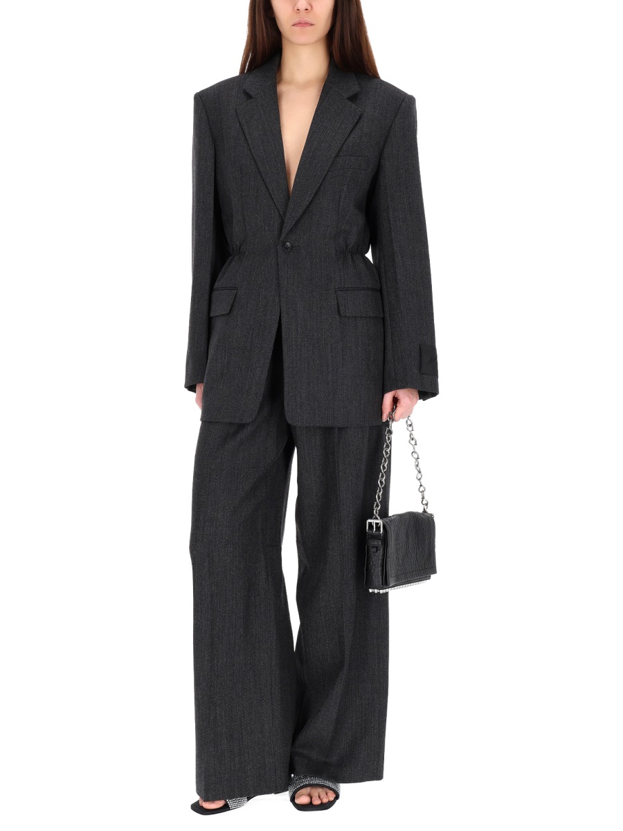 Alexander Wang Neutrals Tailored High-Waisted Textured Wool Wide-Leg Pants Zwart