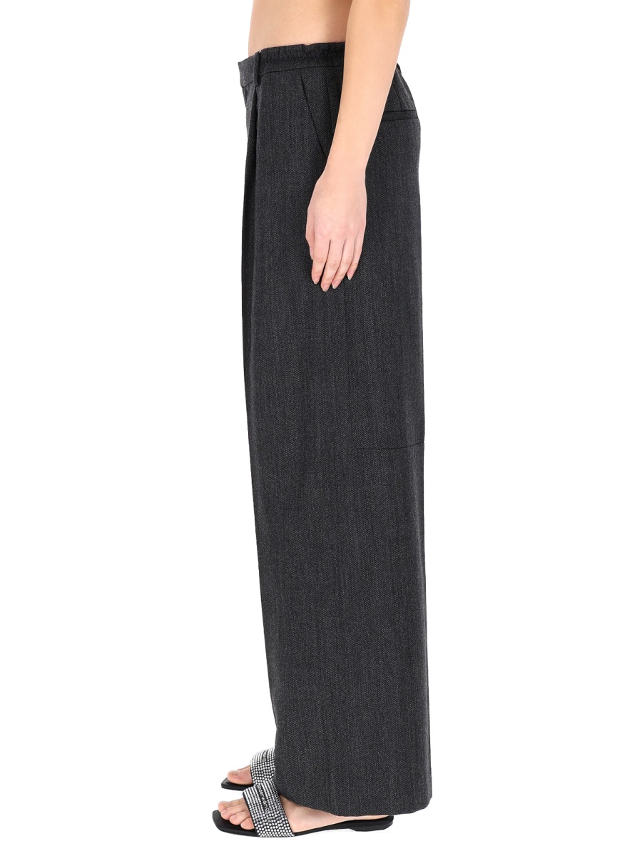 Alexander Wang Neutrals Tailored High-Waisted Textured Wool Wide-Leg Pants Zwart