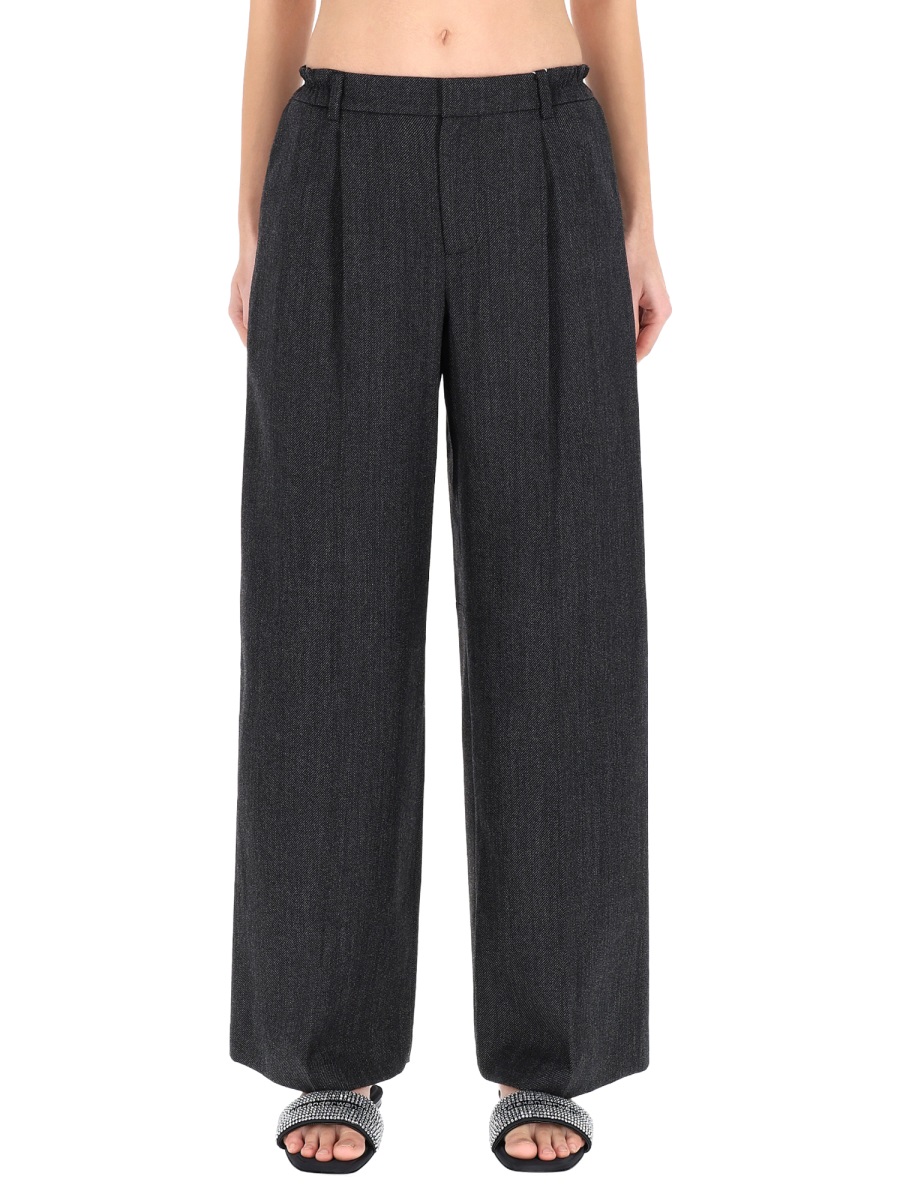 Alexander Wang Neutrals Tailored High-Waisted Textured Wool Wide-Leg Pants Zwart