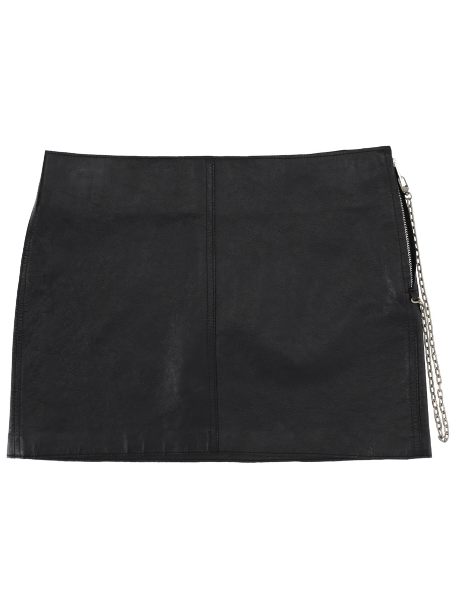 Alexander Wang Black Silver Chain Cow Leather Mini Skirt Zwart