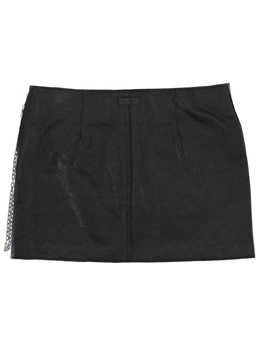 Alexander Wang Black Silver Chain Cow Leather Mini Skirt Zwart
