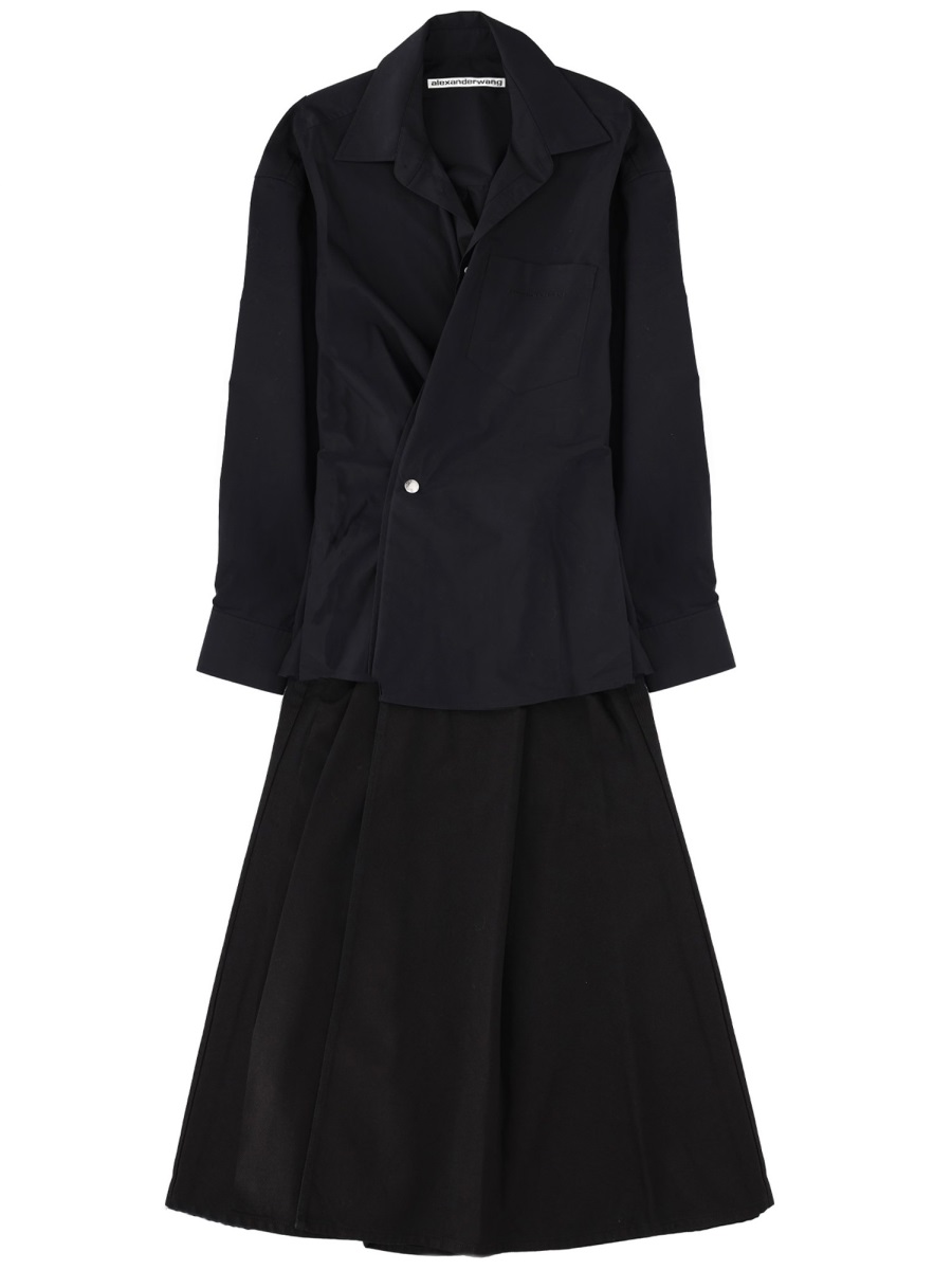 Alexander Wang Long Wrap Buttoned Waist Shirt Dress Zwart