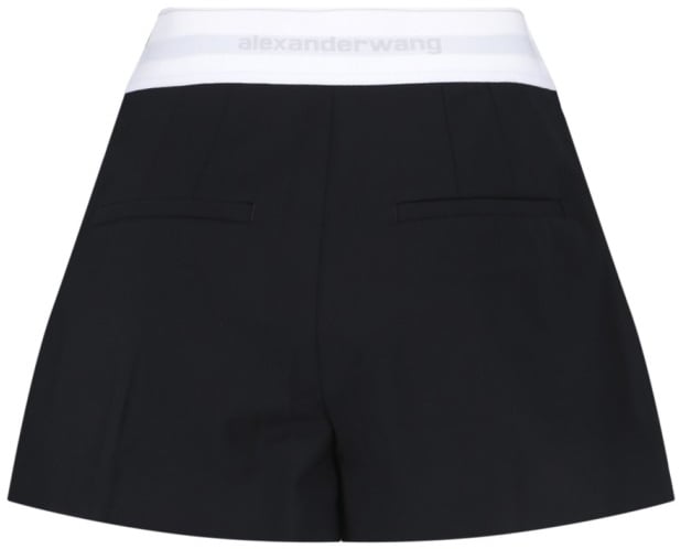 Alexander Wang High-Waisted Black Wool Shorts With Elastic Waist Zwart