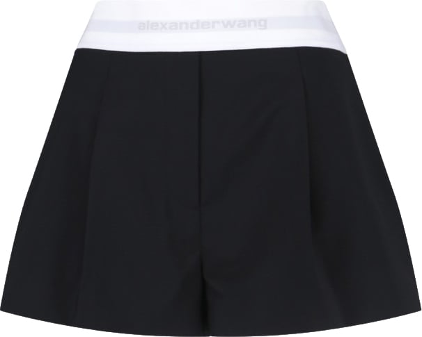 Alexander Wang High-Waisted Black Wool Shorts With Elastic Waist Zwart