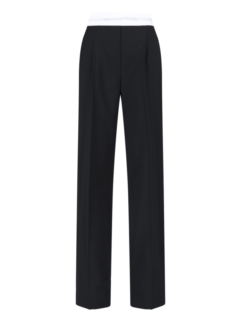 Alexander Wang High-Waisted Black Trousers With Contrast Elastic Waistband Zwart