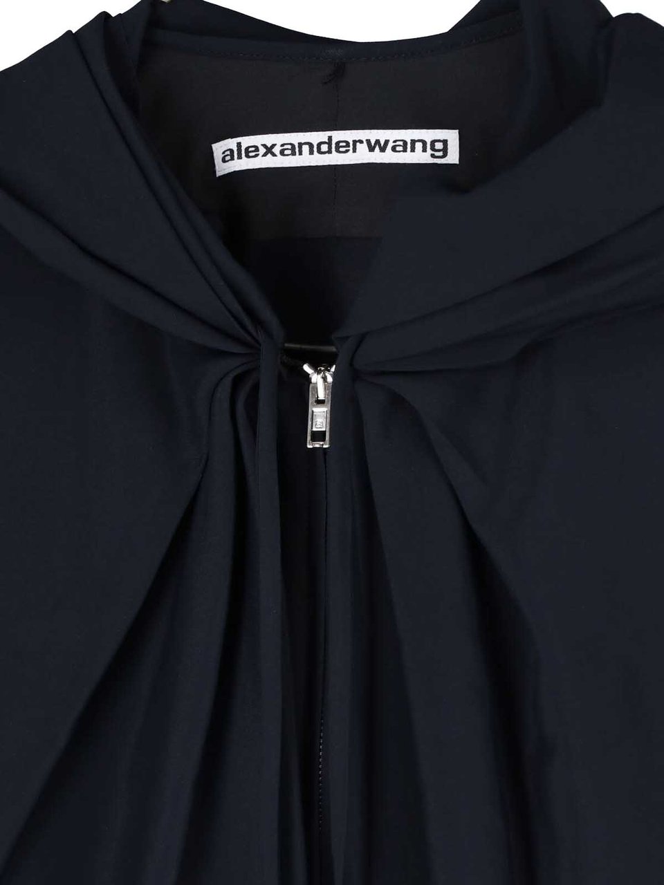Alexander Wang Cropped Zip-Up Sweater With Gathered Neckline And Hood Zwart