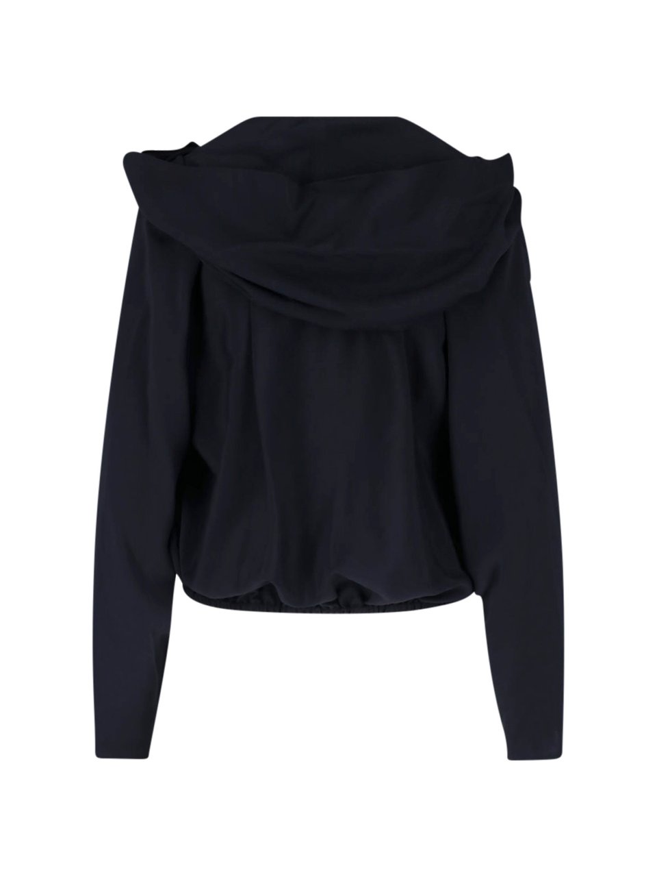 Alexander Wang Cropped Zip-Up Sweater With Gathered Neckline And Hood Zwart