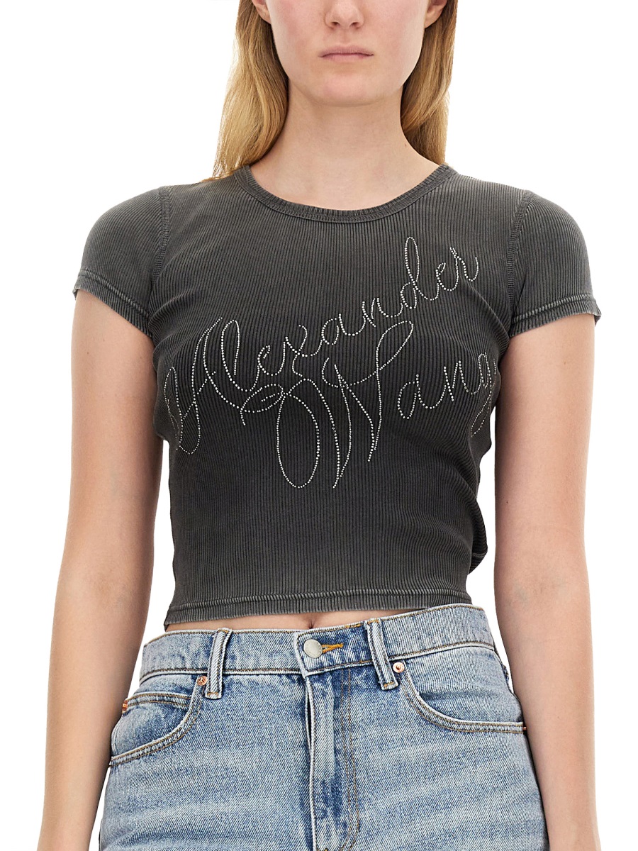 Alexander Wang RHINESTONE LOGO T-SHIRT Grijs