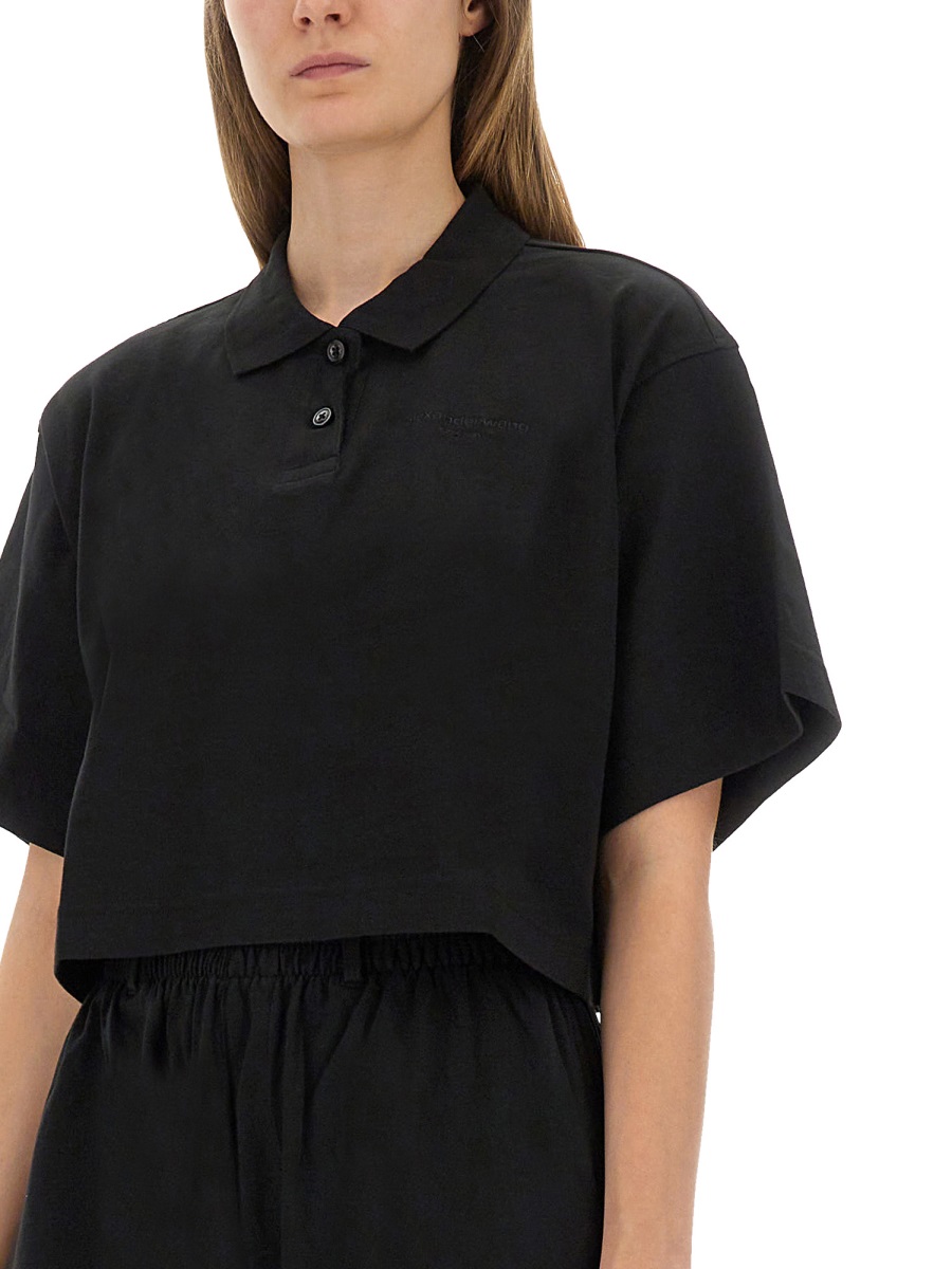 Alexander Wang CROPPED JERSEY POLO SHIRT Zwart