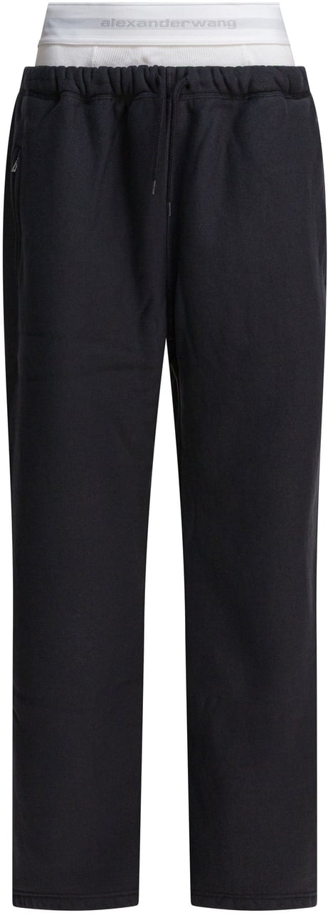 Alexander Wang WIDE LEG SWEATPANT W/ LOGO ELASTIC EXPOSED BRIEF Zwart