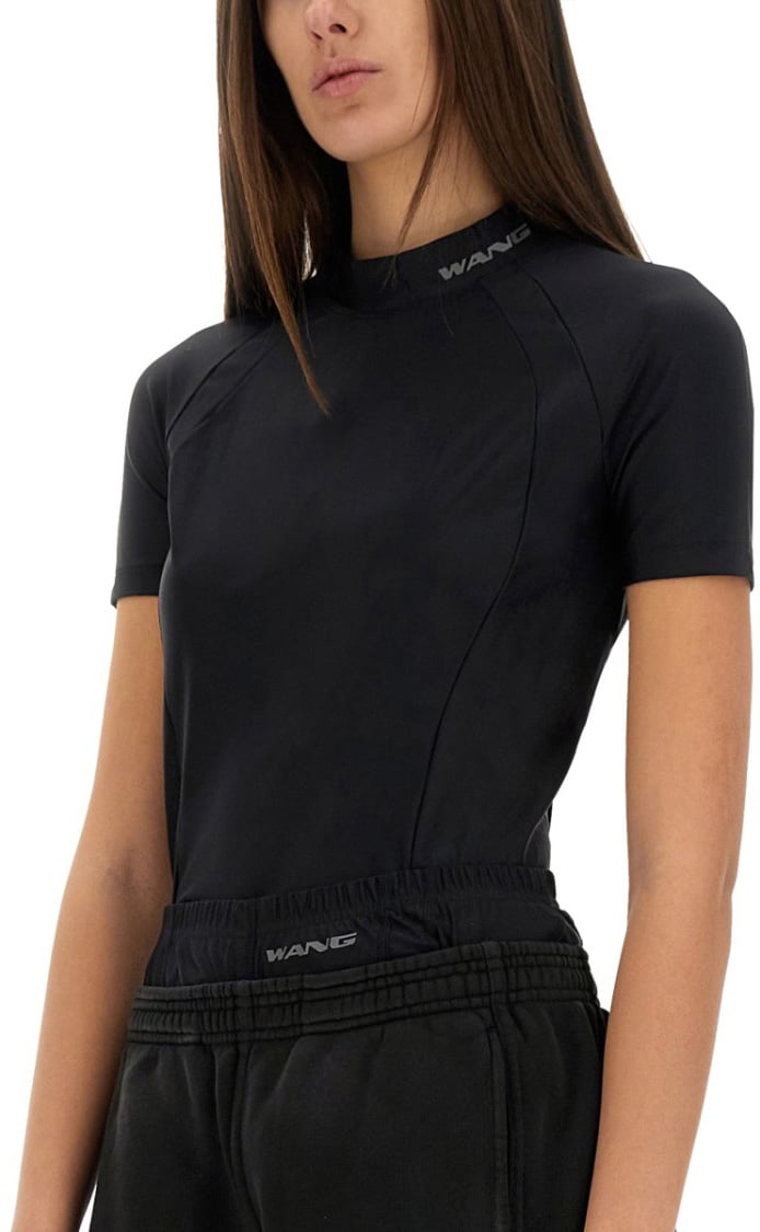 Alexander Wang Fitted Black T-Shirt With Logo Details Zwart