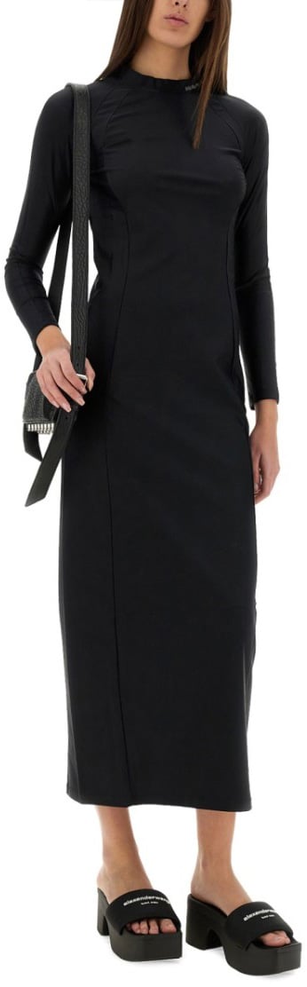 Alexander Wang Long Dress With Logo Zwart