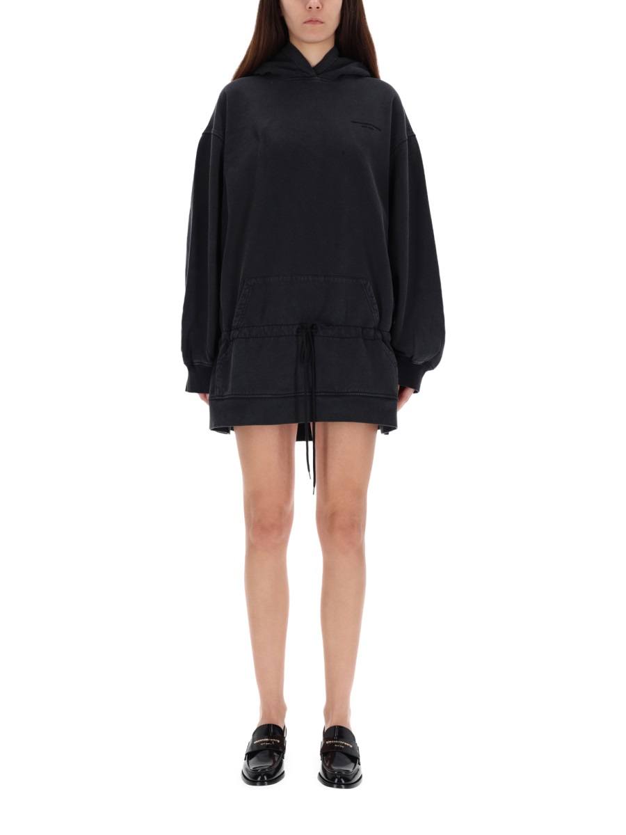 Alexander Wang Faded Puffed Sleeves Cotton Mini Dress Zwart