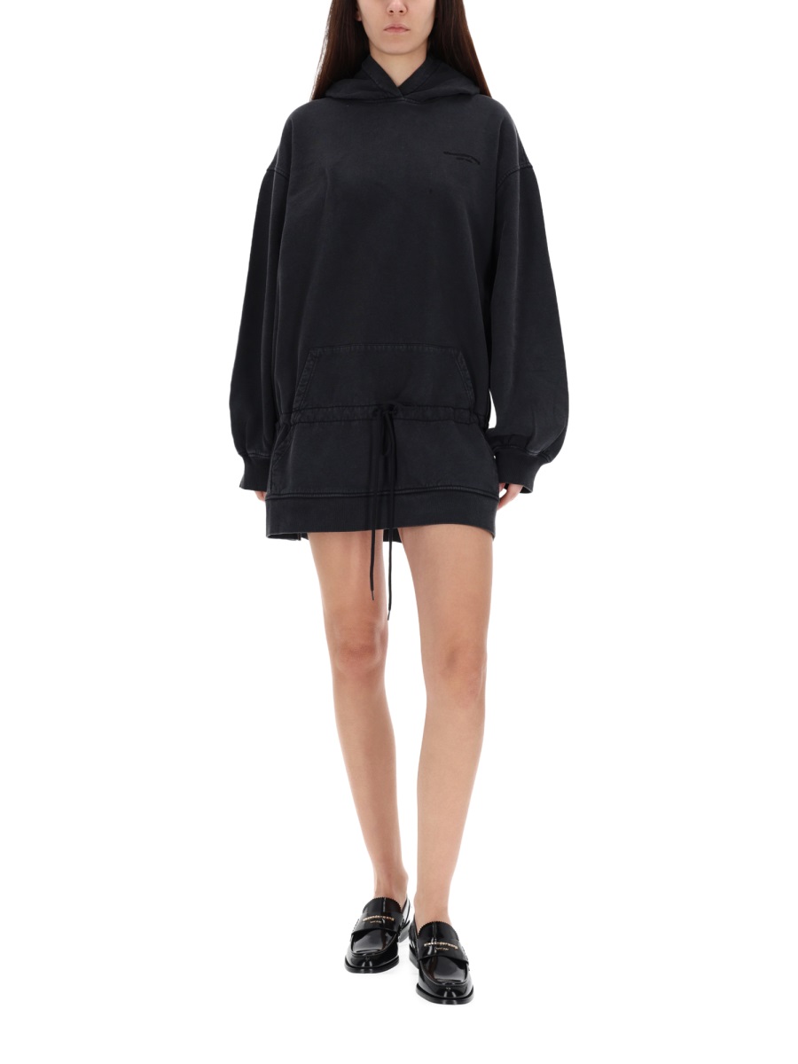 Alexander Wang Faded Puffed Sleeves Cotton Mini Dress Zwart