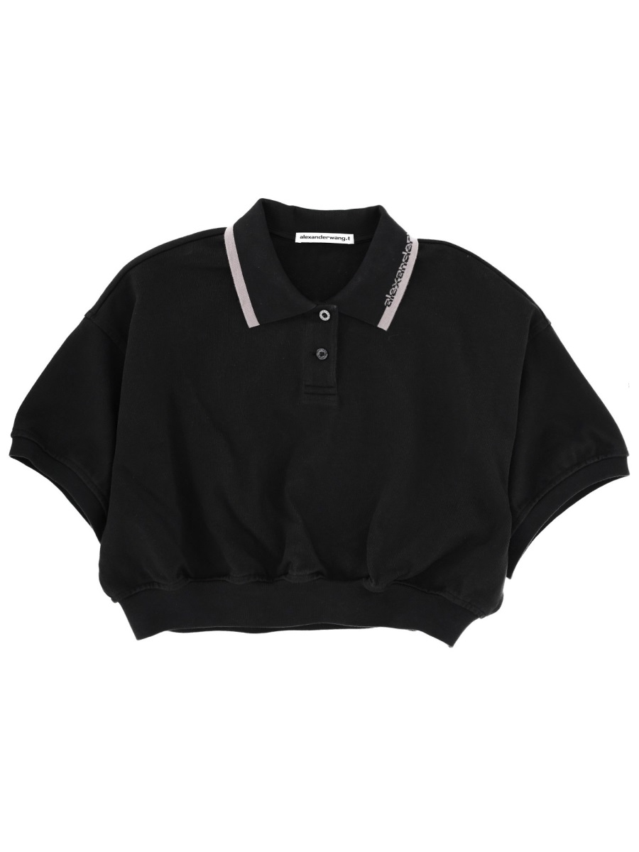 Alexander Wang Cropped Fit Cotton Polo Shirt Zwart