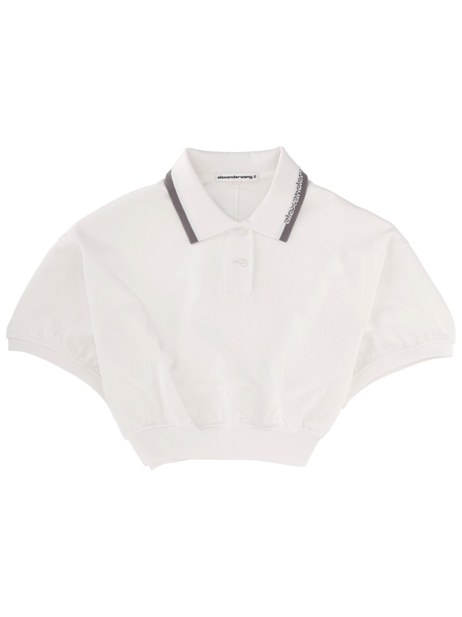 Alexander Wang White Cropped Trim Polo Shirt Neutraal