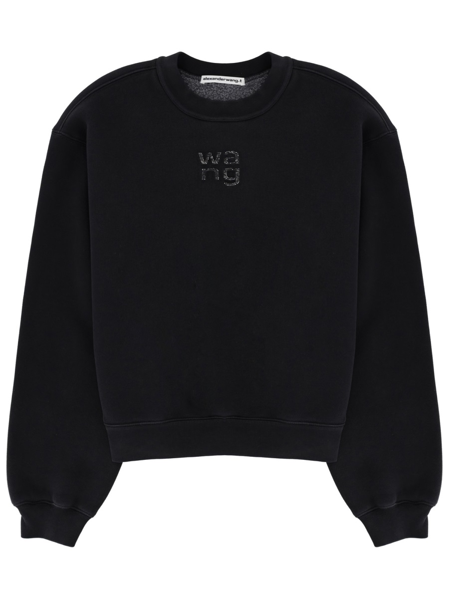 Alexander Wang Cropped Cotton-Blend Puffed Sleeves Sweatshirt Zwart